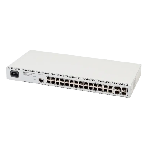 Ethernet-коммутатор MES2428P, 24 порта 10/100/1000BASE-T (PoE/PoE+), 4 Combo-порта 10/100/1000BASE-T/100BASE-FX/1000BASE-X, L2, 220В AC