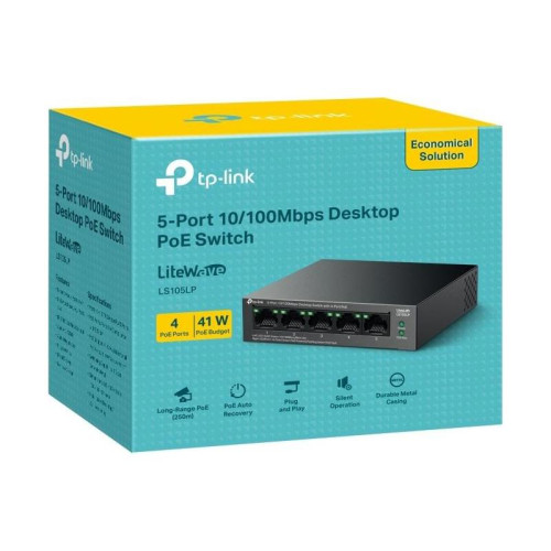 Коммутатор TP-Link LS105LP (L2) 5x100Мбит/с 4PoE 41W неуправляемый