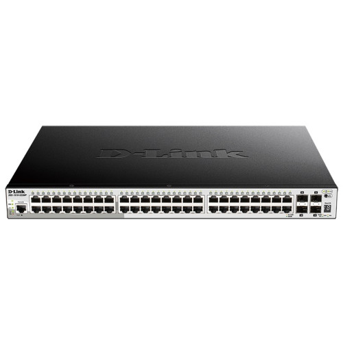 Коммутатор/ Управляемый L2+ стекируемый PoE-коммутатор, 48x1000Base-T PoE, 4x10GBase-X SFP+, PoE-бюджет 370 Вт (740 Вт с DPS-700), CLI, консольный порт RJ-45, RPS
