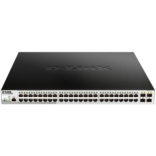 Коммутатор/ DGS-1210-52MP/ME/B Managed L2 Metro Ethernet Switch 48x1000Base-T PoE, 4x1000Base-X SFP, PoE Budget 370W, Surge 6KV, CLI, RJ45 Console, Dying Gasp