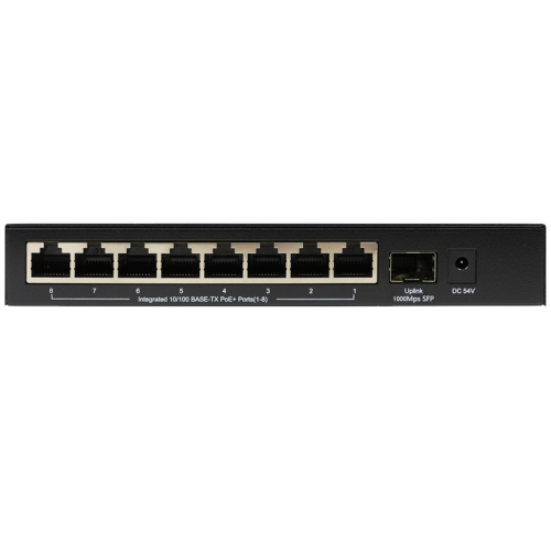 Unmanaged Switch 8x100Base-TX PoE, 1x1000Base-X SFP, PoE Budget 80W, metal case