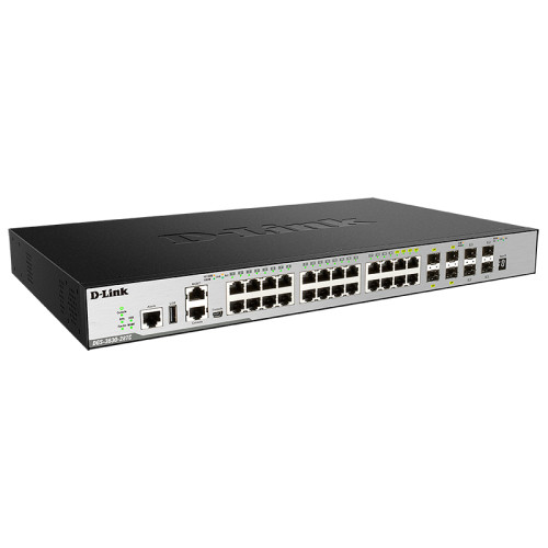 Коммутатор/ DGS-3630-28TC/A1ASI,DGS-3630-28TC/*SI Managed L3 Stackable Switch 20x1000Base-T, 4x10GBase-X SFP+, 4xCombo 1000Base-T/SFP, Surge 6KV, CLI, 1000Base-T Management, RJ45 Console, mini-USB Console, USB, RPS, Alarm RJ-45, Dying Gasp, Standard Image