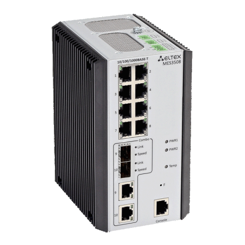 Ethernet-коммутатор MES3508P, 8х10/100/1000Base-T (PoE/PoE+), 2хcombo 10/100/1000Base-T/1000Base-X, L3, 48 (45 ~ 57) VDC
