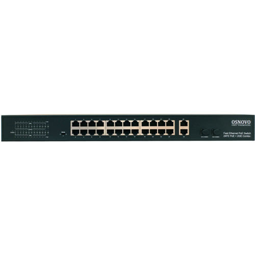 Коммутатор/ OSNOVO PoE коммутатор 24 x 10/100 Base-T PoE, 2 x GE Combo Uplink (RJ45 + SFP), PoE на порт - до 30W, суммарно PoE до 385W