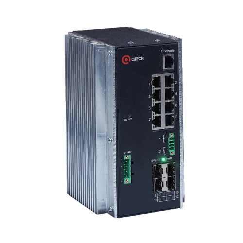 Коммутатор/ Управляемый индустриальный коммутатор уровня L3 с поддержкой PoE 802.3af/at, 8 портов 10/100/1000BASE-T, 4 порта 1000 BASE-X SFP, 4К VLAN, 16K MAC-адресов, консольный порт (на передней панели), встроенный блок питания 48В DC (на передней панел