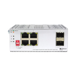 Коммутатор/ Unmanaged Industrial Switch 4x1000Base-T PoE, 2x1000Base-X SFP, PoE Budget 60W, Surge 4KV, -40 to 75°C