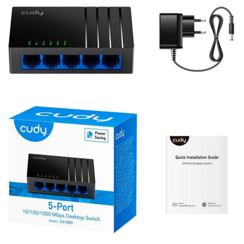 Коммутатор CUDY 5-Port Gigabit Desktop Switch 8-Port Gigabit Desktop Switch, 8 10/100/1000M RJ45 Ports, IGMP Snooping, Loop Detection/Prevention, 802.1p/DSCP QoS, Desktop Plastic Case, Power Saving, Plug & Play, Wall-Mount