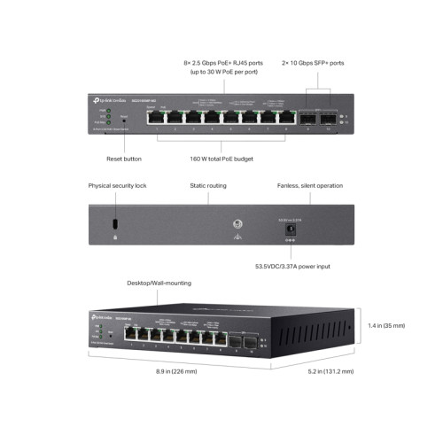 Коммутатор/ Omada 8-Port 2.5GBASE-T and 2-Port 10GE SFP+ Smart Switch with 8-Port PoE+