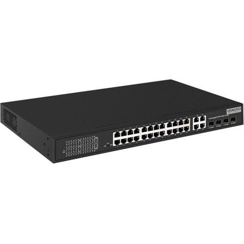 OSNOVO PoE коммутатор 24 x 10/100 Base-T PoE,  4 x GE Combo Uplink RJ45/SFP, PoE на порт - до 30W, суммарно PoE до 385W