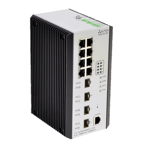 Ethernet-коммутатор MES3510P, 8 портов 10/100/1000BASE-T (PoE/PoE+), 4 порта 100BASE-FX/1000BASE-X (SFP), L3