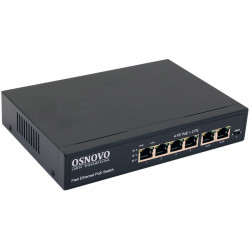OSNOVO PoE коммутатор 6 портов, 4 PoE порта 10/100 Base-T, 2*10/100 Base-T Uplink, до 30W на порт, суммарно до 80W