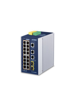 коммутатор/ PLANET IP30 Industrial L2+/L4 16-Port 1000T 802.3at PoE+ 2-Port 1000T + 2-port 100/1000X SFP Full Managed Switch (-40 to 75 C, dual redundant power input on 48~56VDC terminal block, DIDO, ERPS Ring Supported, 1588)