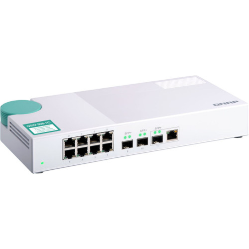 Коммутатор/ QNAP QSW-308-1C Unmanaged 10 Gb / s switch with 3 SFP + ports, of which 1 is combined with RJ-45, and 8 1 Gb / s RJ-45 ports, bandwidth up to 76 Gb / s, support JumboFrame