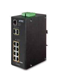 коммутатор/ PLANET IP30 L2+ SNMP Manageable 8-Port Gigabit POE(Af) Switch + 2-Port Gigabit SFP Industrial Switch (-40 to 75 C), ERPS Ring Supported, 1588