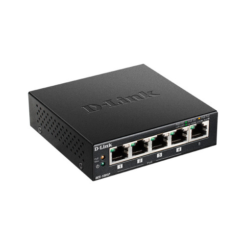 Коммутатор/ DES-1005P,DES-1005P/B Unmanaged Switch 5x100Base-TX (4x100Base-TX PoE), PoE Budget 60W, metal case