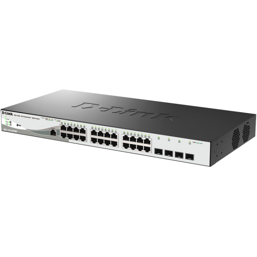 Коммутатор D-Link DGS-1210-28P/ME/B2A (L2) 24x1Гбит/с 4xКомбо(1000BASE-T/SFP) 24PoE 193W настраиваемый