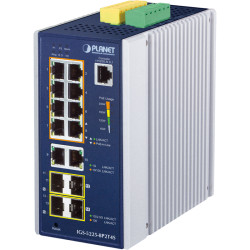 коммутатор/ PLANET IGS-5225-8P2T4S IP30 Industrial L2+/L4 8-Port 1000T 802.3at PoE+ 2-port 10/100/1000T + 2-Port 100/1G SFP + 2-Port 1G/2.5G SFP Full Managed Switch (-40 to 75 C, dual redundant power input on 48~56VDC terminal block, DIDO, ERPS Ring, 1588