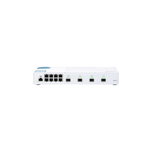 Коммутатор/ QNAP QSW-M408S 10 Gbps managed switch with 4 SFP + ports, 8 1 Gbps RJ-45 ports, bandwidth up to 96 Gbps, JumboFrame support.