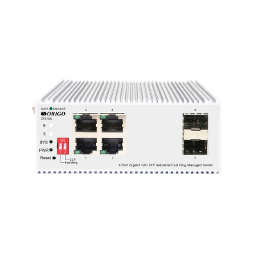 Managed L2 Industrial Fast Ring Switch 4x1000Base-T, 2x1000Base-X SFP, Surge 4KV, -40 to 75°C