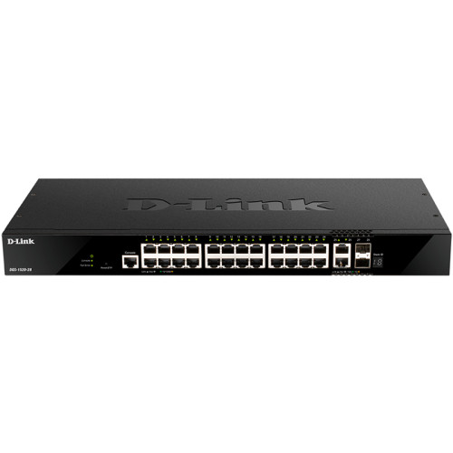 Коммутатор/ DGS-1520-28,DGS-1520-28/A1A Managed L3 Stackable Switch 24x1000Base-T, 2x10GBase-T, 2x10GBase-T, 2x10GBase-X SFP+, CLI, 1000Base-T Management, RJ45 Console