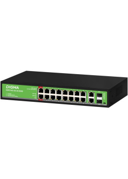 Коммутатор Digma DSP216G-2G-2S-R300 (L2) 18x1Гбит/с 2SFP 16PoE 16PoE+ 2PoE++ 300W неуправляемый