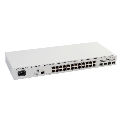 Ethernet-коммутатор MES2324P, 24 порта 10/100/1000 Base-T (PoE/PoE+), 4 порта 10GBase-R (SFP+)/1000Base-X (SFP), L3, 220V AC