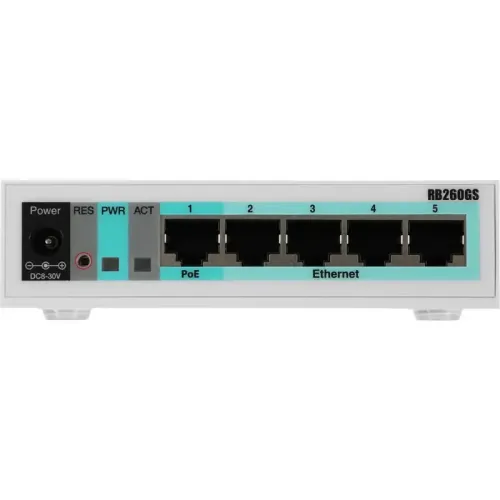 Коммутатор/ RB260GS 5x Gigabit Ethernet Smart Switch, SFP cage, plastic case, SwOS