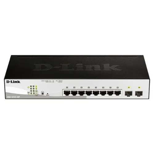 Коммутатор/ DGS-1210-10P/FL Managed L2 Switch 8x1000Base-T PoE, 2x1000Base-X SFP, PoE Budget 65W, Surge 6KV, CLI