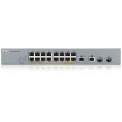 ZYXEL GS1350-18HP L2 PoE + switch for IP cameras, 16xGE PoE +, 2xCombo (SFP / RJ-45), PoE budget 250 W, power transmission distance up to 250 m, auto-reloading of PoE ports, increased protection against overvoltage and electrostatic discharges