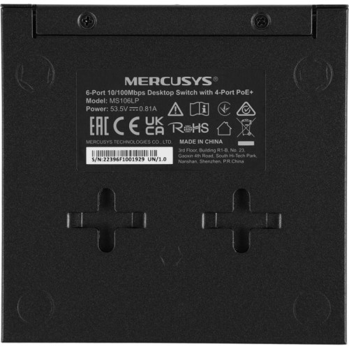 Коммутатор Mercusys MS106LP (L2) 6x100Мбит/с 4PoE+ 40W неуправляемый