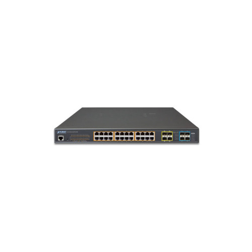 коммутатор/ PLANET L2+/L4 24-Port 10/100/1000T 75W Ultra PoE with 4 shared SFP + 4-Port 10G SFP+ Managed Switch, with Hardware Layer3 IPv4/IPv6 Static Routing, W/ 48V Redundant Power (600W PoE Budget, ONVIF)