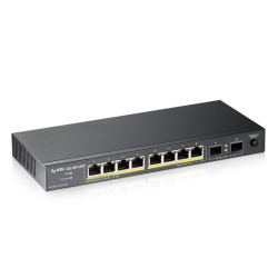 Zyxel GS1100-10HP 8xGE PoE+ 2xSFP PoE+ Switch Desktop Silent 130W PoE Budget Kensigton lock