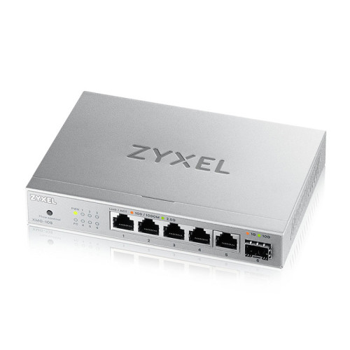 Коммутатор/ Мультигигабитный коммутатор Zyxel XMG-105, 5xRJ-45: 1/2.5G, 1xSFP+, настольный, бесшумный