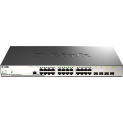 Коммутатор/ DGS-1210-28MP/ME Managed L2 Metro Ethernet Switch 24x1000Base-T PoE, 4x1000Base-X SFP, PoE Budget 370W, Surge 6KV, CLI, RJ45 Console, Dying Gasp