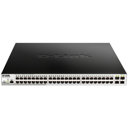 Коммутатор/ DGS-1210-52P/ME/B Managed L2 Metro Ethernet Switch 48x1000Base-T PoE, 4x1000Base-X SFP, PoE Budget 193W, Surge 6KV, CLI, RJ45 Console, Dying Gasp