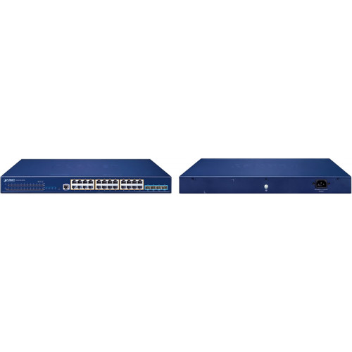 коммутатор/ PLANET Layer 3 24-Port 10/100/1000T 802.3at PoE + 4-Port 10G SFP+ Stackable Managed Switch (370W PoE budget, Hardware stacking up to 8 units, hardware-based Layer 3 IPv4/IPv6 Routing and VRRP, supports ERPS Ring)