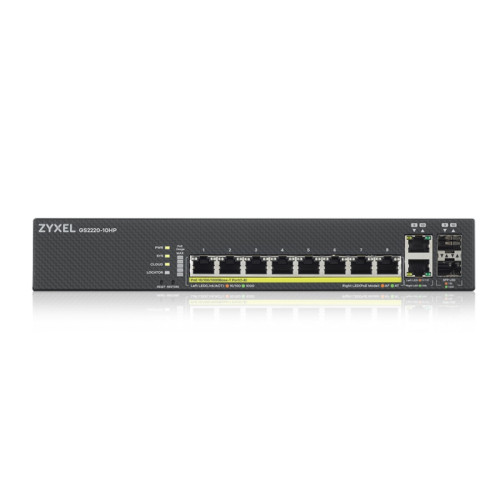 Коммутатор/ ZYXEL NebulaFlex Pro GS2220-10HP Hybrid L2 PoE+ Switch, 19 