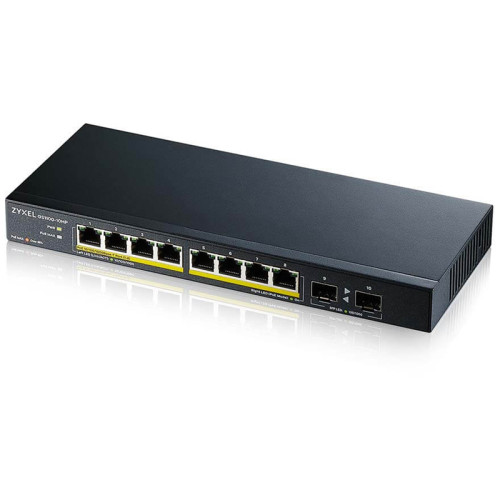 Zyxel GS1100-10HP 8xGE PoE+ 2xSFP PoE+ Switch Desktop Silent 130W PoE Budget Kensigton lock