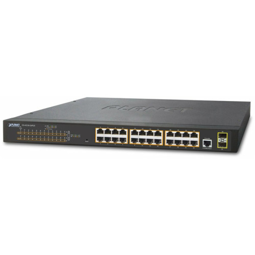 коммутатор/ PLANET IPv4, 24-Port Managed 802.3at POE+ Gigabit Ethernet Switch + 2-Port 100/1000X SFP (300W)