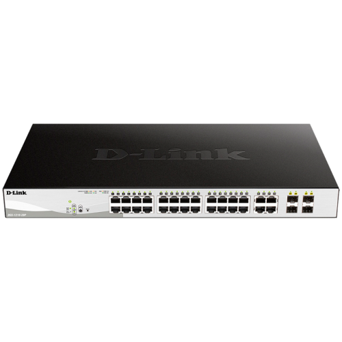 Коммутатор/ DGS-1210-28P/FL Managed L2 Switch 24x1000Base-T PoE, 4xCombo 1000Base-T/SFP, PoE Budget 193W, Surge 6KV, CLI