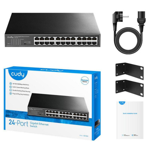 Коммутатор CUDY 24-Port Gigabit Metal Switch 24-Port Gigabit Switch, 24 Gigabit RJ45 Ports, IGMP Snooping, Loop Detection/Prevention, 802.1p/DSCP QoS, Switch/VLAN/Extend working mode DIP switch, Rack-mountable Steel Case, Power Saving, Plug & Play, Rack-M