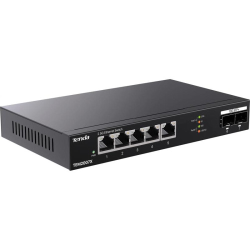 Коммутатор Tenda TEM2007X (L2) 5x2.5Гбит/с 2SFP+ неуправляемый