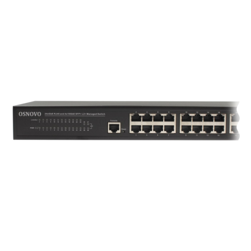 Коммутатор/ OSNOVO Управляемый L2+ коммутатор Gigabit Ethernet на 28 портов. Порты: 24 x GE (10/100/1000Base-T) + 4 x 1G/10G SFP+ Uplink. Консольный порт, Уровень управления L2+. Поддержка Jumbo Frame 12K, IGMP Snooping, DHCP-сервер, статическая маршрутиз