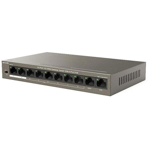 Коммутатор Tenda TEF1110P-8-63W Неуправляемый 8 портовый коммутатор PoE с 2 портами восходящего канала
