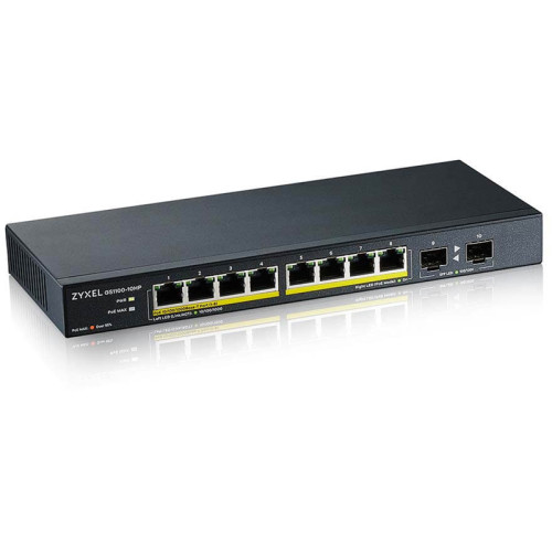 Коммутатор/ Zyxel GS1100-10HP 8xGE PoE+ 2xSFP PoE+ Switch Desktop Silent 130W PoE Budget Kensigton lock