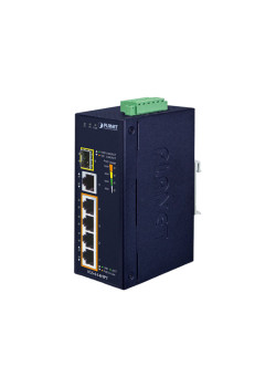 коммутатор/ PLANET IGS-614HPT IP40 Industrial 4-Port 10/100/1000T 802.3at PoE + 1-Port 10/100/1000T + 1-Port 100/1000X SFP Gigabit Ethernet Switch(-40 to 75 C, dual 12V~56V DC power boost, PoE Usage LED)