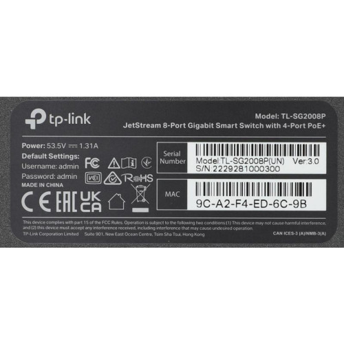 Коммутатор TP-Link JetStream SG2008P (L2) 8x1Гбит/с 4PoE+ 62W управляемый