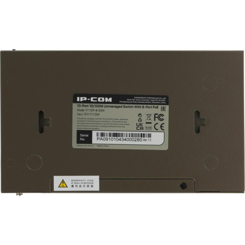 Коммутатор IP-Com F1110P-8-63W (L2) 10x100Мбит/с 8PoE 58W неуправляемый