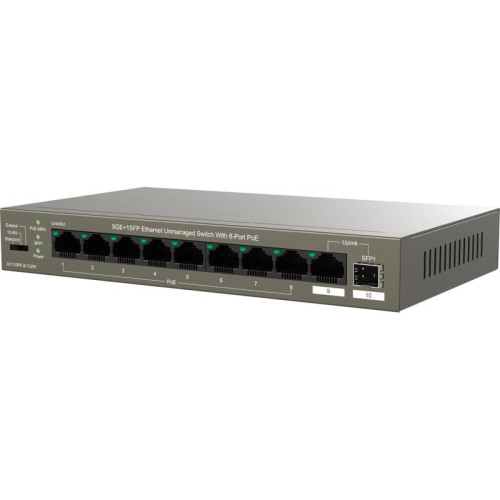 Коммутатор IP-Com G1110PF-8-102W (L2) 9x1Гбит/с 1xКомбо(1000BASE-T/SFP) 1SFP 8PoE 92W неуправляемый
