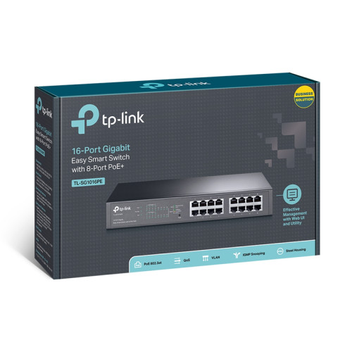 Коммутатор/ 16-Port Gigabit Easy Smart PoE Switch, 16 10/100/1000 Mbps ports, 8 PoE+ ports, 802.3af/at support, PoE Power Budget: 110W